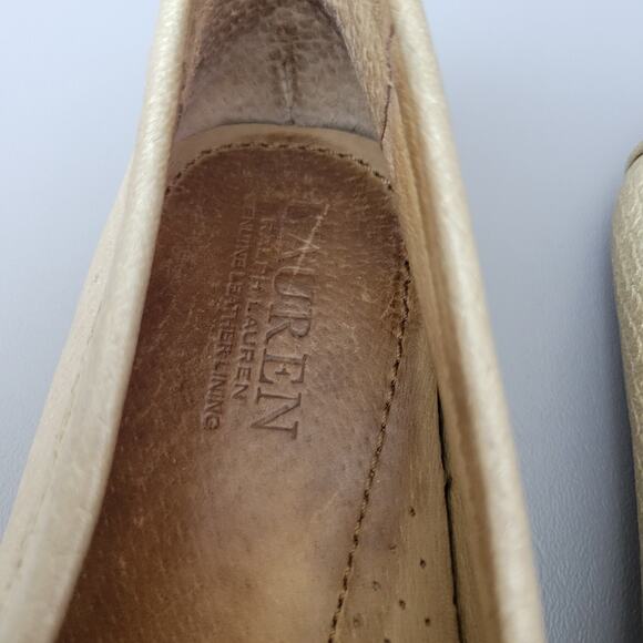 Lauren Ralph Lauren Loafers 10 Caliana Leather Gold Snake Embossed Driving - Picture 8 of 16